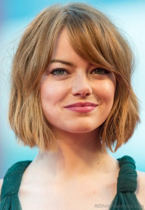 Emma Stone Short Bob Haircut with Bangs for Thick Hair