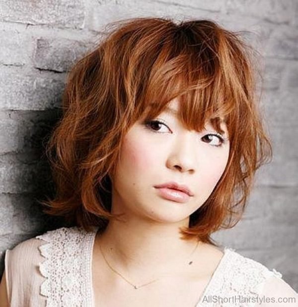 Layered Bob Hairstyles For Wavy Brown Copper Hair Color With Bangs For Asian