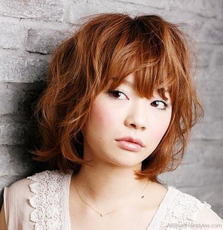 Layered Bob Hairstyles For Wavy Brown Copper Hair Color With Bangs For Asia...