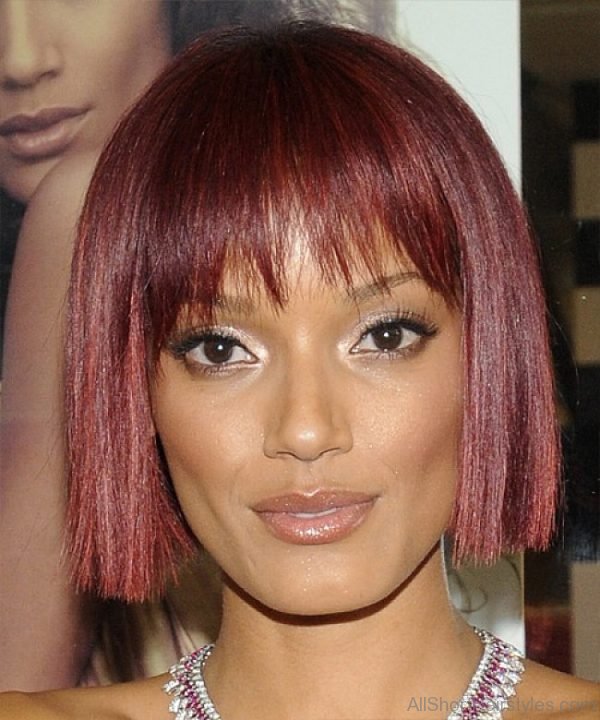 Red Short Bob Hairstyles For Thin Hair With Bangs For Black Women