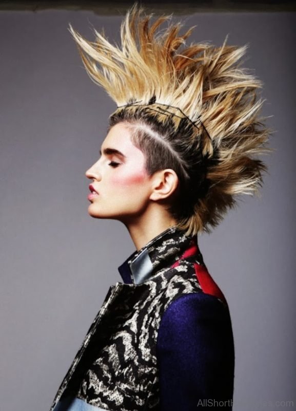 Spiky Blonde Punk Mohawk Haircut For Women