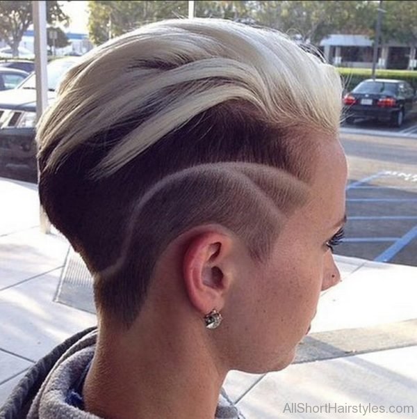 Blonde on Top and Dark Underside Pixie Cut with Shaved Design