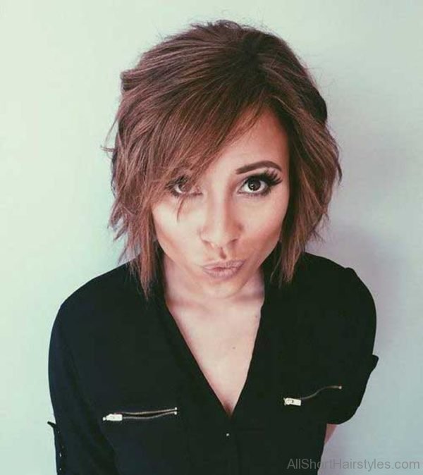 Choppy Brown Bob Hairstyle with Side Swept Bangs