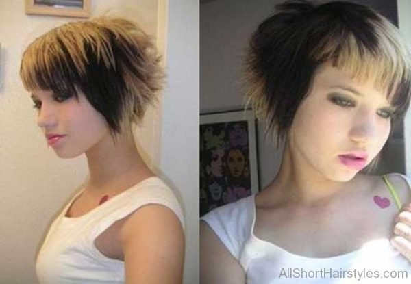 Cute Short Emo Layered Cut with Blonde and Dark Colors