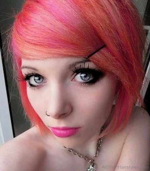 Cute Short Emo Pink Haircut for Girls