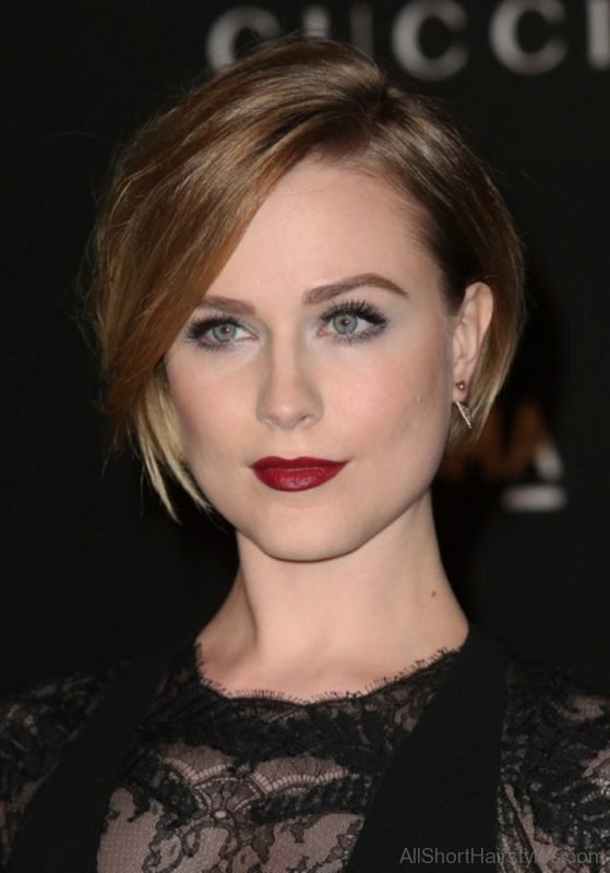 Evan Rachel Wood Latest Short Straight Bob Haircut with Side Swept Bangs