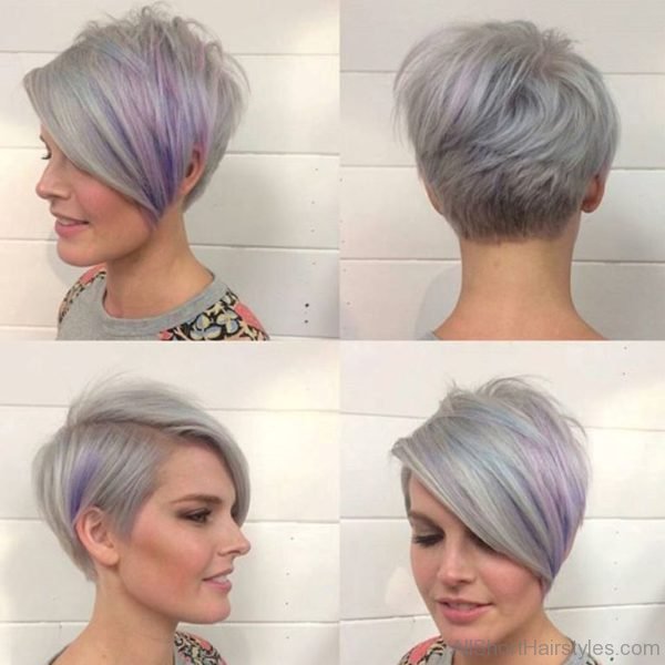 Fun Sleek Gray Undercut Pixie Cut with Purple Highlights