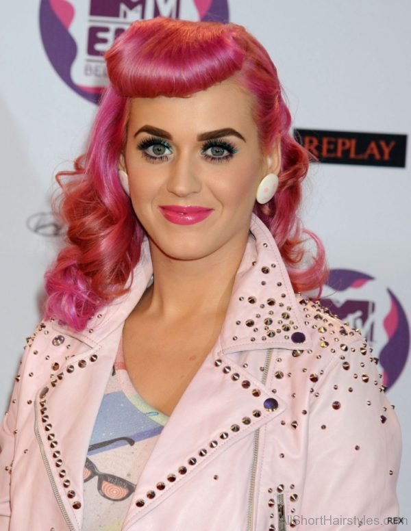 Katy Perry With Pink Retro Hairstyle 