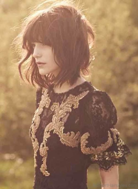 Long Wavy Brown Bob with Bangs