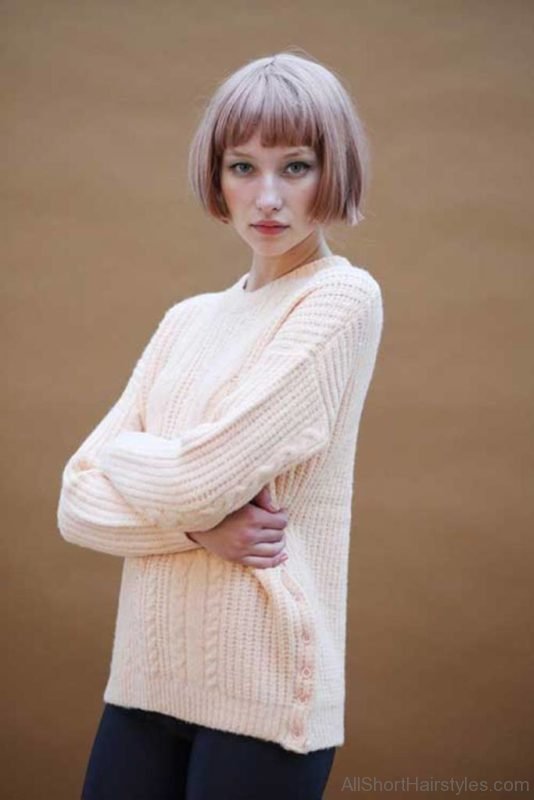 Pastel Colored Blunt Short Bob Hairstyle with Bangs