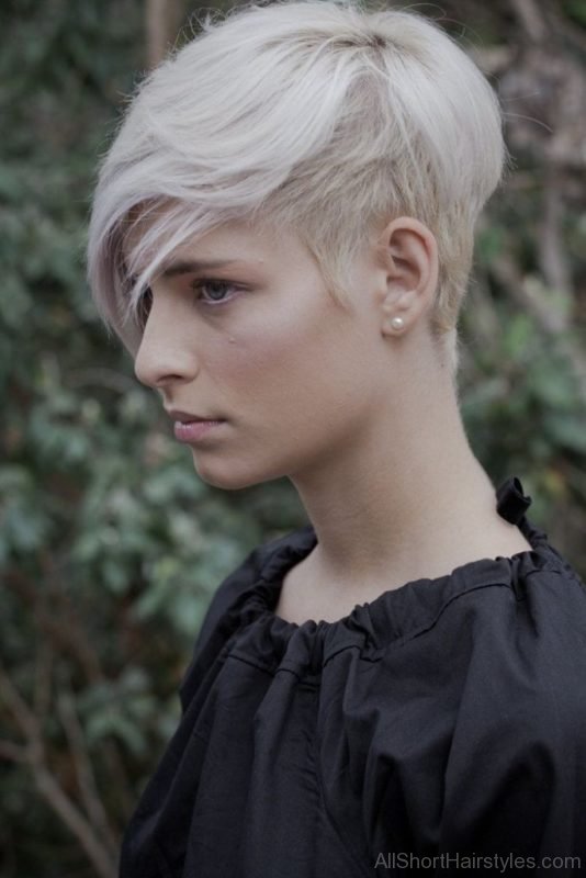 Polished Platinum Blonde Undercut Pixie Cut