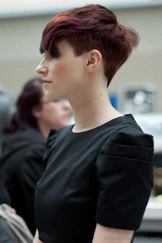 Pretty Red Undercut Pixie Cut for Thick Hair