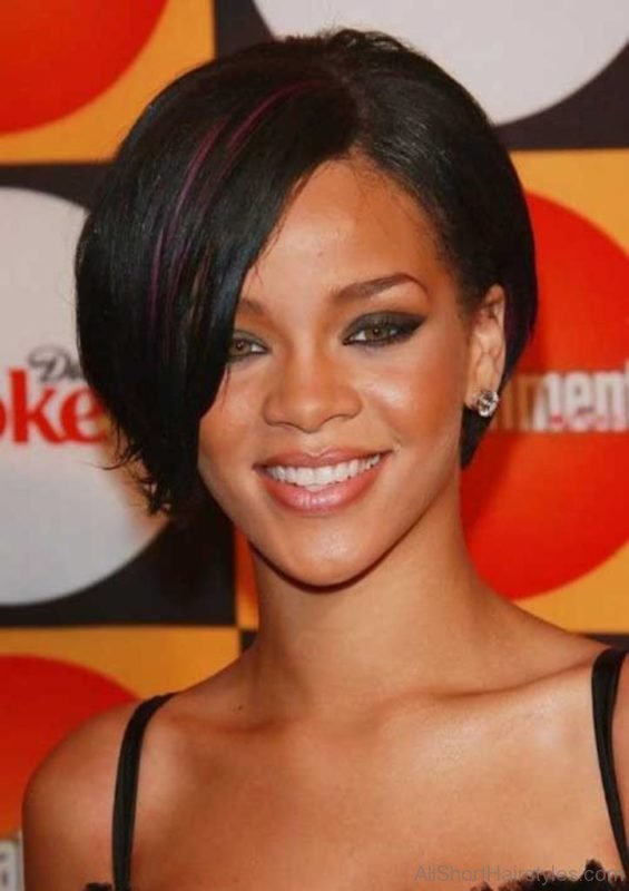 Rihanna Side Swept Bob Hairstyle