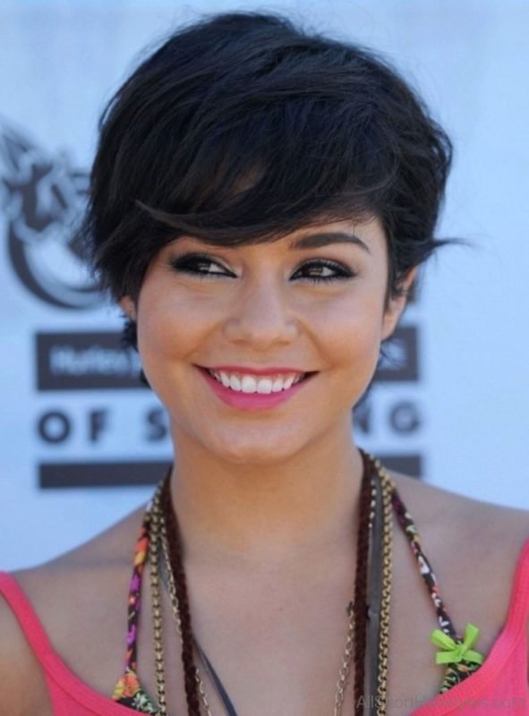 Short Black Hairstyle with Side Swept Bang