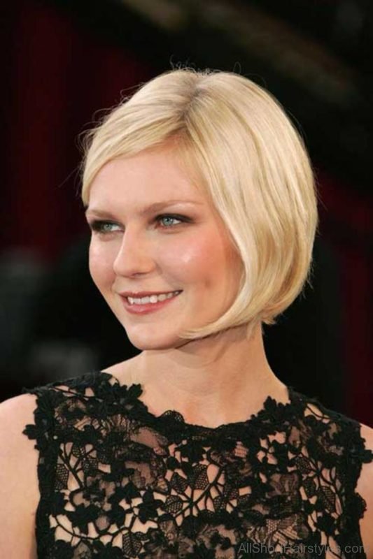 Short Blonde Straight Bob Hairstyle with Side Swept Bangs