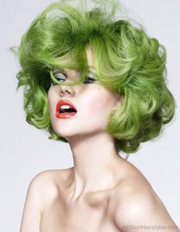 Green Short Curls Hairstyle