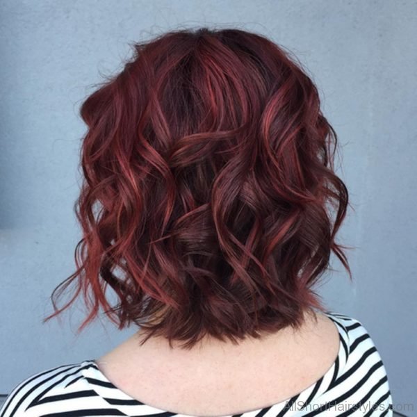 Short Maroon Waves Hairstyle 