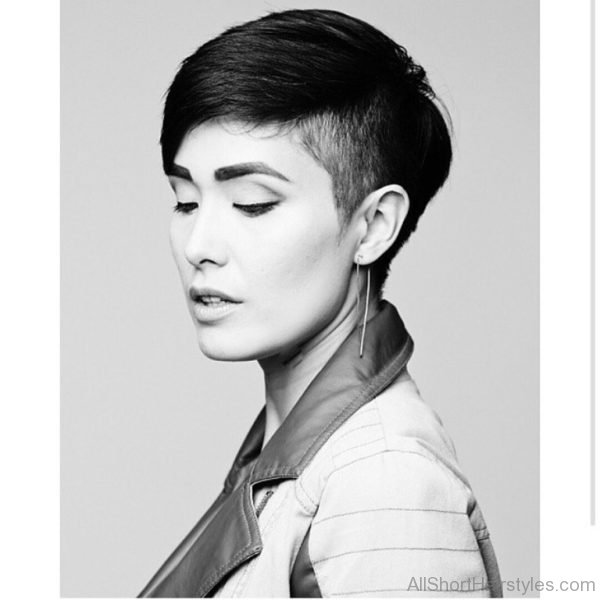 Sophisticated Partially Shaved Pixie Cut for Straight Dark Hair