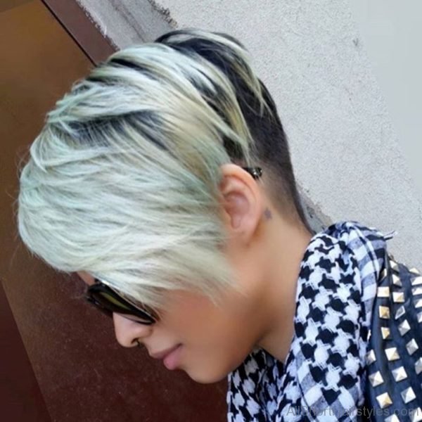 Undercut Pixie Cut for Black Hair with Blonde Top Color
