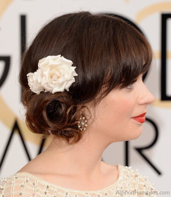 Zooey Deschanel Side Bun Hairstyle